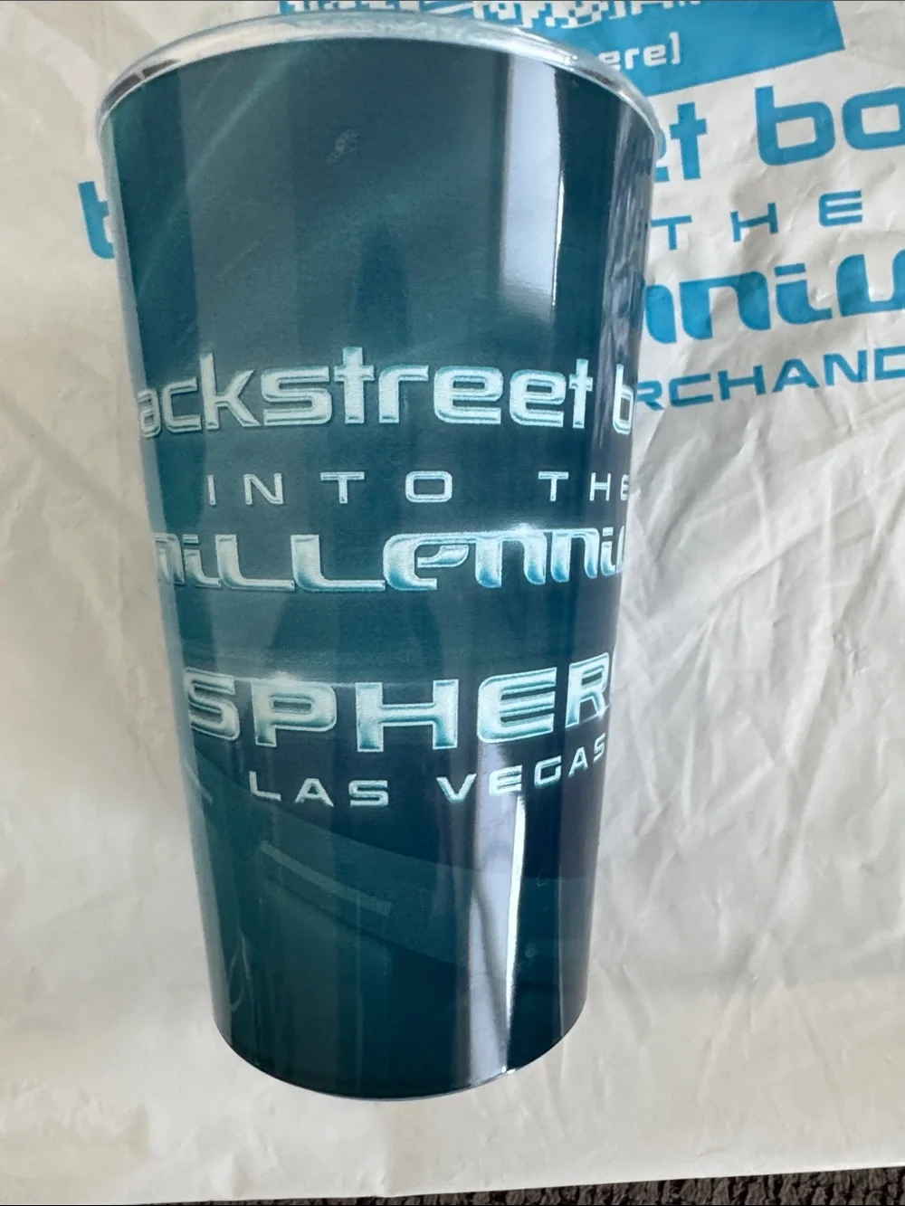 Backstreet Boys Into the Millennium Sphere Las Vegas Plastic Cup and Plastic Bag